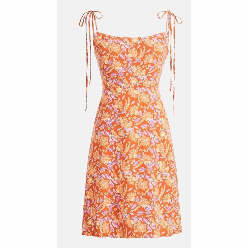 J Crew Kauai Tie Strap Orange Floral Print Mini Dress | NWT Medium